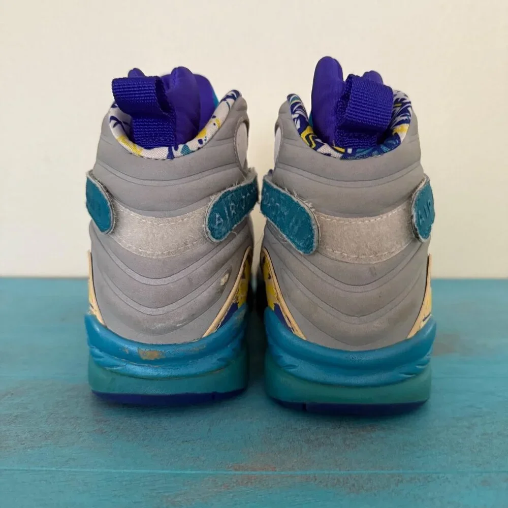 Air Jordan 8 Retro Aqua Basketball Shoes White Purple Teal Yellow Sz 7.5 - Picture 5 of 8